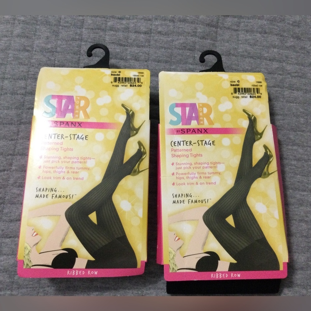 Lot of 2 Star Power by Spanx Black Ribbed Row Patterned Shaping Tights